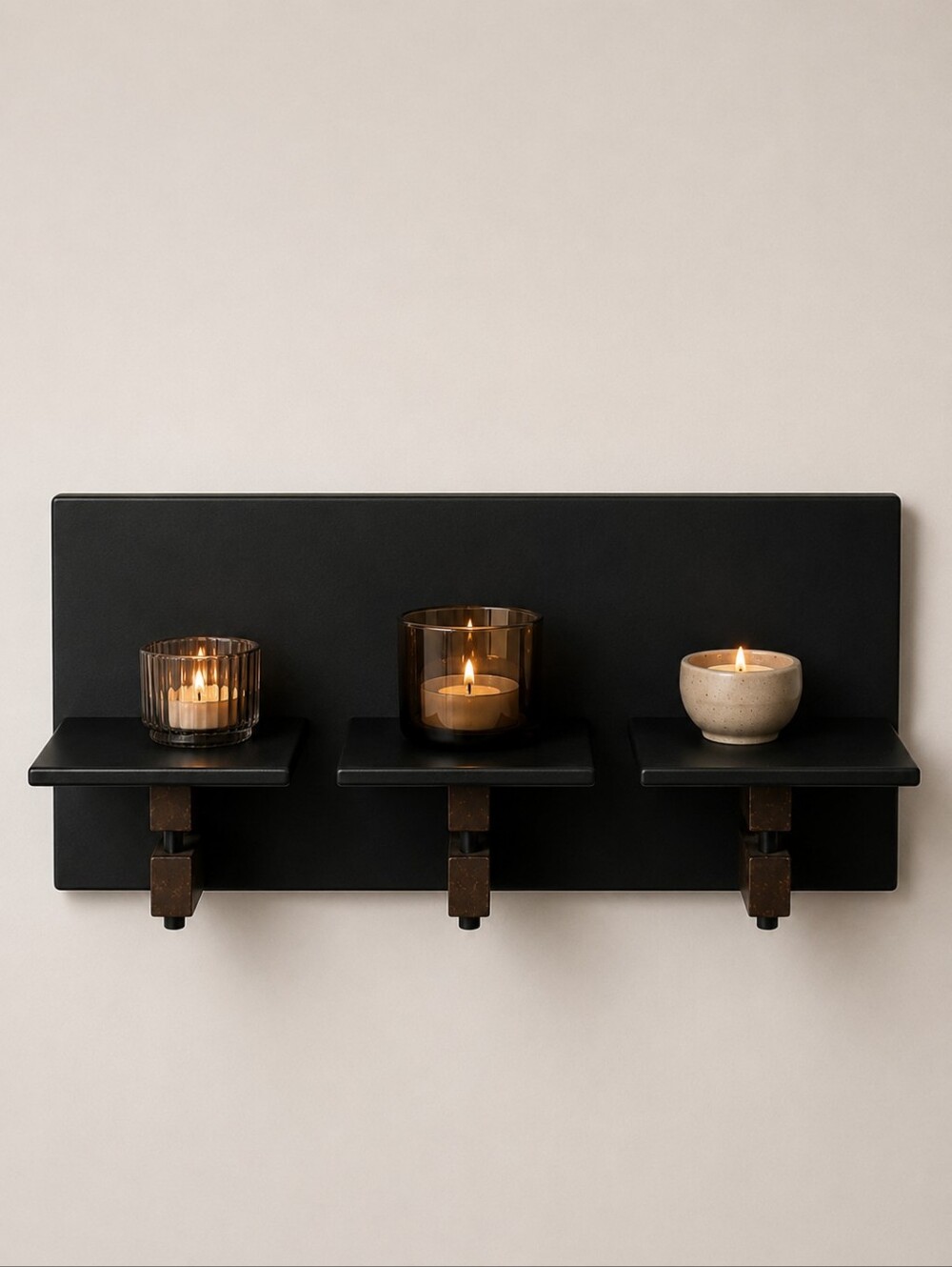 Modern Black Floating Wall Shelf 3 Tier Display Shelf Candle Holder Decor